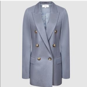 NEW Reiss Jett wool linen blend double breasted jacket blazer 10 BLUE